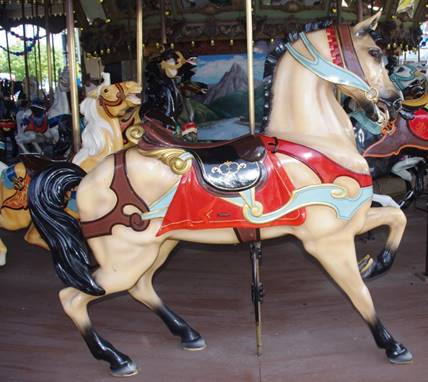 A close-up of a carousel horse

Description automatically generated
