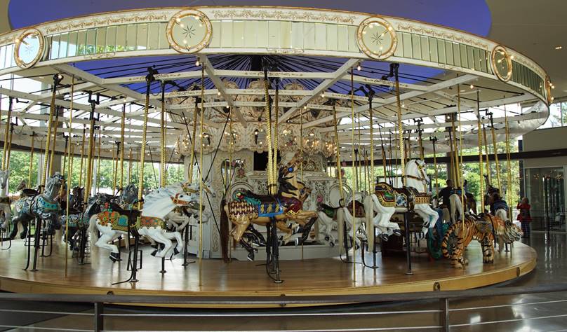 A group of people in a carousel

Description automatically generated